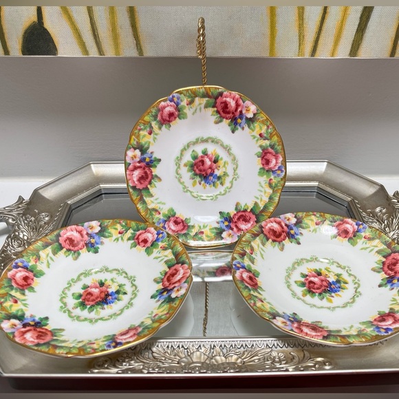 PARAGON Other - Royal Paragon “Tapestry Rose” H.M. The Queen H.M Queen Mary Three Saucers